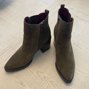 Franco Sarto Olive Green Suede Ankle Booties with 3” Block Heel